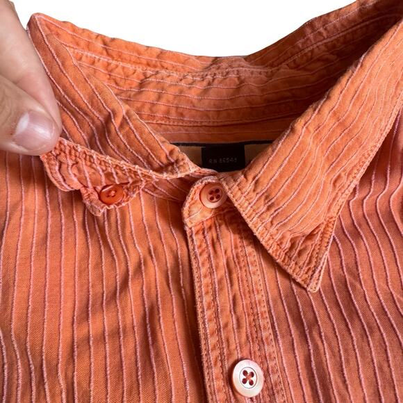 Tommy Bahama L Silk Blend Orange Stripe Shirt Mens L Unisex Beach Vibes - Picture 10 of 14